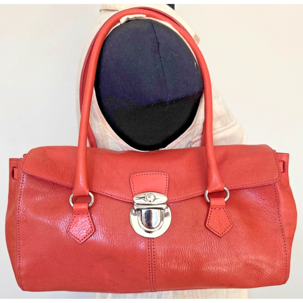 Wilsons Leather Coral Red Leather Satchel with Silver Hardware